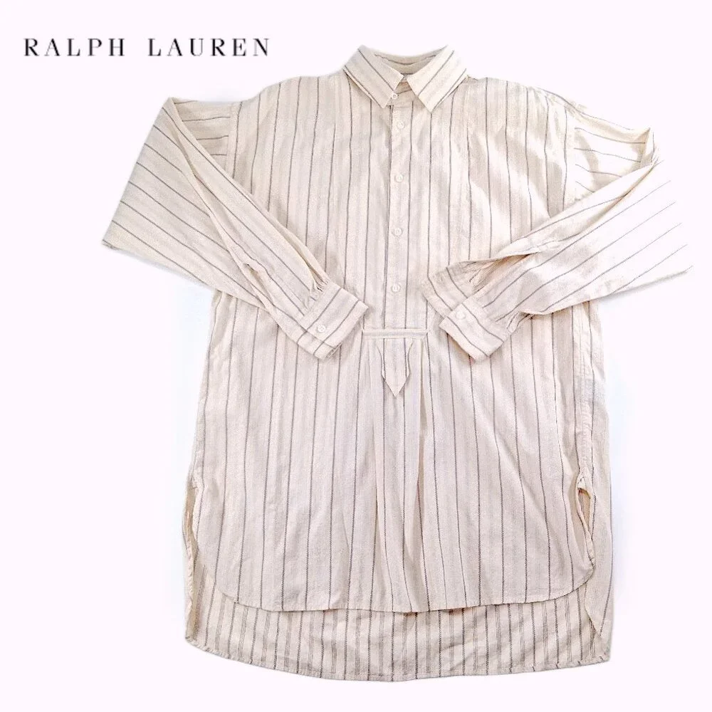 RALPH LAUREN Blue Label Vintage Peasant Poet Bib Blouse Cream Purple Stripe 10 - Picture 1 of 13